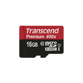 Transcend microSD Speicherkarte microSDHC 16GB Class 10 UHS-I 400x + SD Adapter 