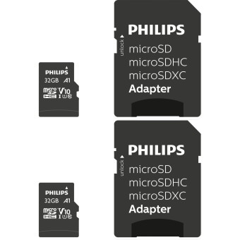 Philips microSD Speicherkarte MicroSDHC 2-Pack 32GB Class 10 UHS-I U1 incl. Adapter 