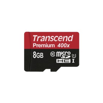 Transcend microSD Speicherkarte microSDHC 8GB Class 10 UHS-I 400x + SD Adapter 