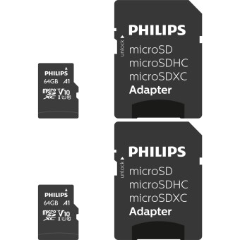 Philips microSD Speicherkarte MicroSDXC 2-Pack 64GB Class 10 UHS-I U1 incl. Adapter 