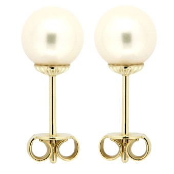 Ohrringe Gold 585 Perle weiß 6,5-7mm 