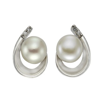 ZEEme Pearls Ohrringe Silber 925 rhodiniert mit weißen Perlen 6,5-7mm und Zirkonia-Steinen 