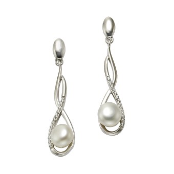 ZEEme Pearls Ohrringe Silber 925 rhodiniert mit weißen Perlen 7mm und Zirkonia-Steinen 