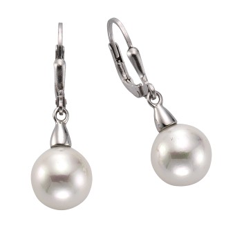 ZEEme Pearls Ohrringe Silber 925 rhodiniert mit weißer Muschelkernperle 