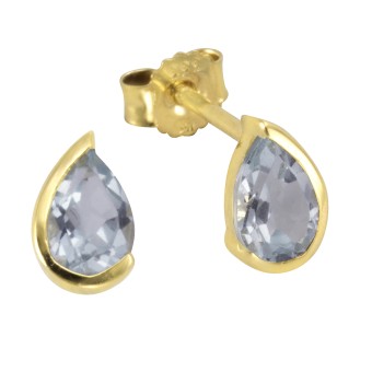 Ohrstecker 585/- Gelbgold glanz Blautopas 