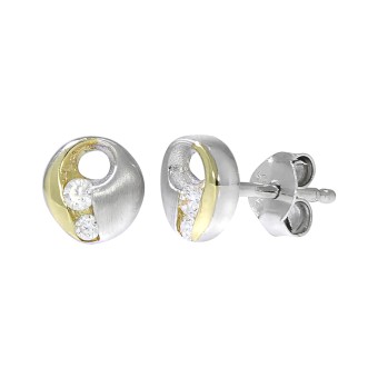 Ohrstecker 925 Silber zweifarbig Zirkonia 