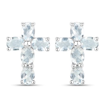 Vira Jewels Ohrstecker 925-Sterling Silber rhodiniert Glänzend  Aquamarine hellblau 