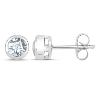 Vira Jewels Ohrstecker 925-Sterling Silber rhodiniert glänzend Aquamarine hellblau rund 