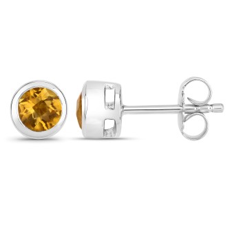 Vira Jewels Ohrstecker 925-Sterling Silber rhodiniert glänzend Citrin orange rund 