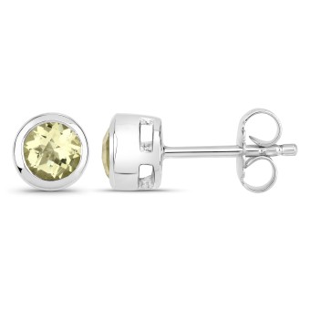 Vira Jewels Ohrstecker 925-Sterling Silber rhodiniert glänzend Lemon Quartz gelb rund 