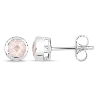 Vira Jewels Ohrstecker 925-Sterling Silber rhodiniert glänzend Rosenquartz rosa rund 