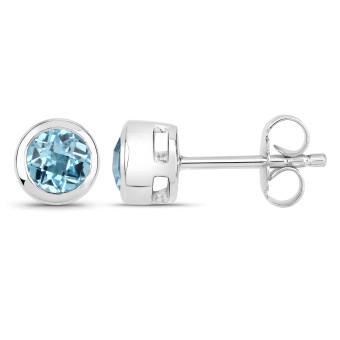 Vira Jewels Ohrstecker 925-Sterling Silber rhodiniert Glänzend Topas blau rund 