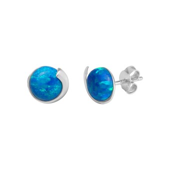 Ohrstecker 925/- Sterling Silber rhodiniert imit. Opal blau 