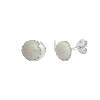 Ohrstecker 925/- Sterling Silber rhodiniert imit. Opal weiß 