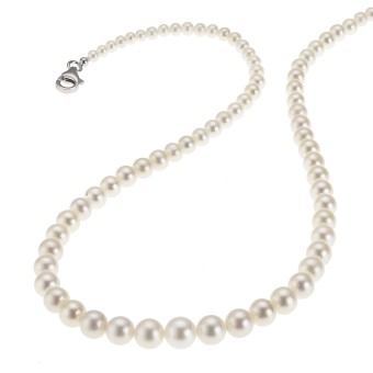 Perlen-Collier 925 Silber rhodiniert mit Süßwasserzuchtperlen in weiß 