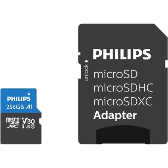 Philips microSD Speicherkarte MicroSDXC Card 256GB Class 10 UHS-I U3 incl. Adapter 