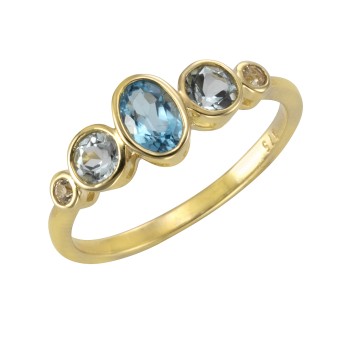 Ring 375/- Gelbgold mit Blautopas/Weißtopas 052 (16,6)