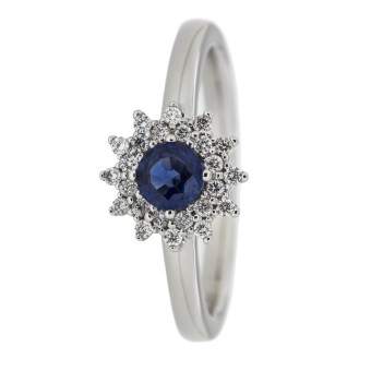 Orolino Ring 585 Gold mit 24 Brillanten zus. 0,19ct. und Safir blau 052 (16,6)