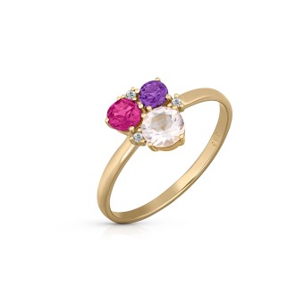 Orolino Ring 585 Gold Rosaquartz Amethyst Rhodolith Brillant 052 (16,6)