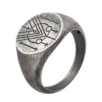 Ring 925 Silber Siegelring Kreis matt oxidiert Tattoo Motiv 058 (18,5)
