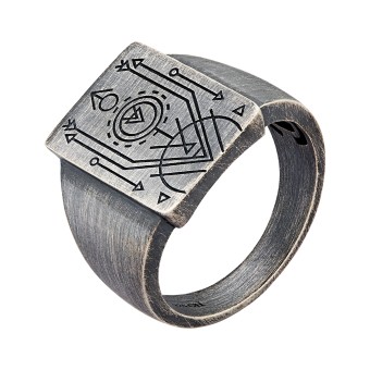 Ring 925 Silber Siegelring matt oxidiert Tattoo Motiv 058 (18,5)