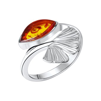 Ring 925/- Sterling Silber rhodiniert Bernstein 056 (17,8)