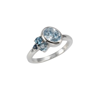 Ring 925/- Sterling Silber rhodiniert Blautopas 052 (16,6)