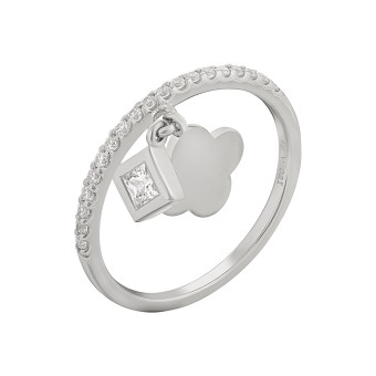 CAI Ring 925 Sterling Silber rhodiniert mit Anhängern Kleeblatt Zirkonia 048 (15,3)