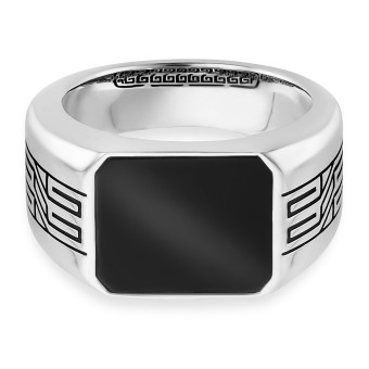 CAI Ring 925/- Sterling Silber rhodiniert oxidiert Onyx 058 (18,5)