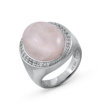 Ring 925/- Sterling Silber rhodiniert Rosaquartz Zirkonia 016 (50,5)