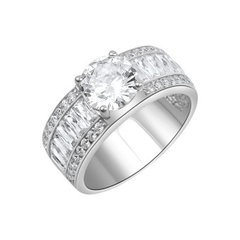 ZEEme Silver Ring 925/- Sterling Silber rhodiniert Zirkonia 054 (17,2)