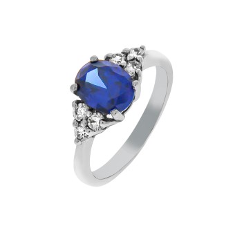 Ring 925/- Sterling Silber rhodiniert Zirkonia weiß und blau 052 (16,6)