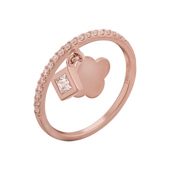 CAI Ring 925 Sterling Silber rosé vergoldet mit Anhängern Kleeblatt Zirkonia 048 (15,3)