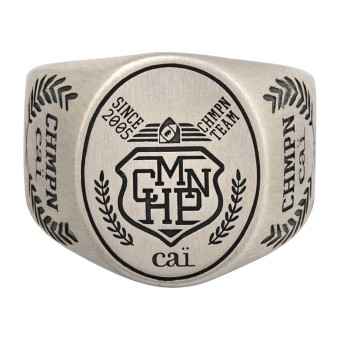 CAI Ring 925/- Sterling Silber Siegelring satiniert oxidiert Champion Wappen 058 (18,5)