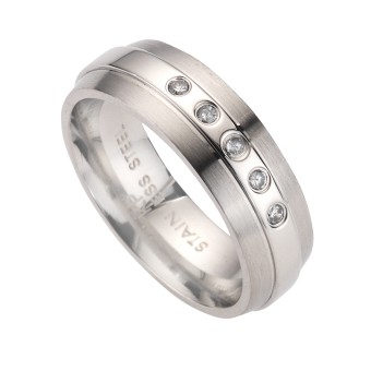 ZEEme Stainless Steel Ring Edelstahl glanz matt Zirkonia weiß 052 (16,6)