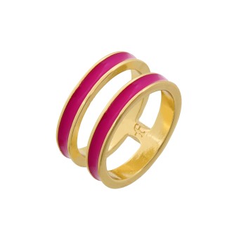 Fashionbox Ring rot vergoldet zweireihig mit Emaille pink 048 (15,3)