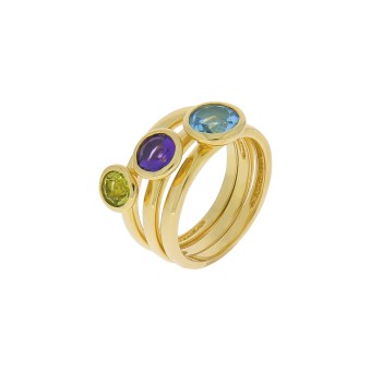 Ring-Set 925/- Sterling Silber Blautopas Peridot Amethist 052 (16,6)