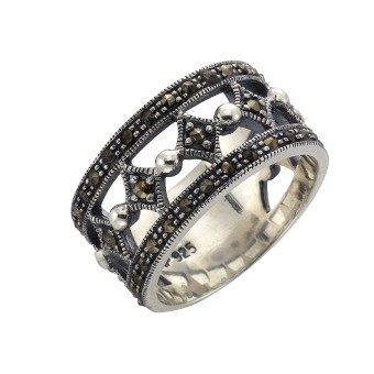 Ring Silber 925 oxidiert mit 40x Markasit 052 (16,6)