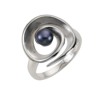 ZEEme Pearls Ring Silber 925 rhodiniert mit schwarzer Perle 052 (16,6)