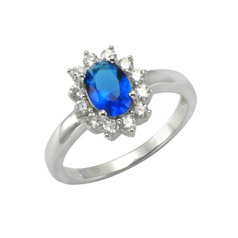 ZEEme Silver Ring Silber 925 rhodiniert mit Zirkonia blau und weiß 052 (16,6)