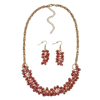 Steuer Modeschmuck Schmuckset Set aus Collier und Ohrhaken in goldfarben rote Glassteine 