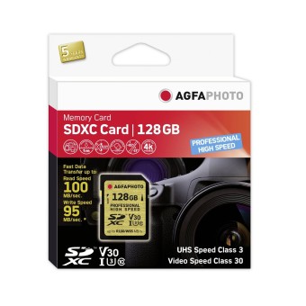 Agfa Photo SD Speicherkarte SDXC UHS I 128GB Professional High Speed U3 V30 