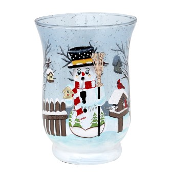 Sigro Teelichthalter Ø 11 cm Glas mit Weihnachtsmotiv Schneemann 