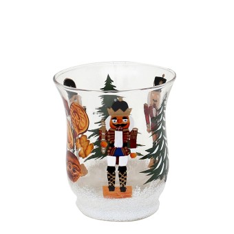 Sigro Teelichthalter Ø 8 cm aus Glas mit Weihnachtsmotiv Nussknacker 