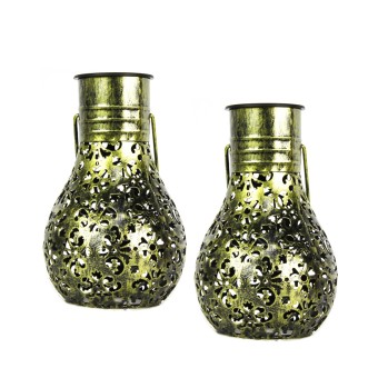 HTI-Living Solarlaterne Luna 2er Set Blüten Bronze 