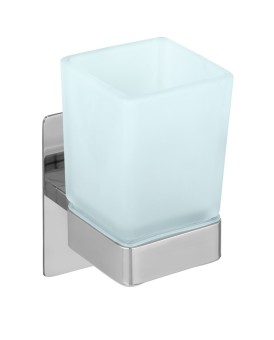 Wenko Turbo-Loc® Zahnputzbecher Genova Shine, abnehmbarer Becher aus satiniertem Glas 