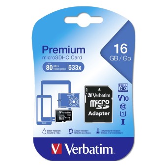 Verbatim microSD Speicherkarte microSDHC 16GB Class 10 UHS-I incl Adapt. 44082 