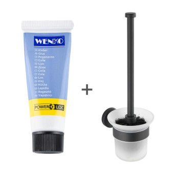 Wenko WC-Garnitur Mod. Bosio inkl. Kleber, Schwarz matt, Befestigen ohne bohren - Power-Loc® 