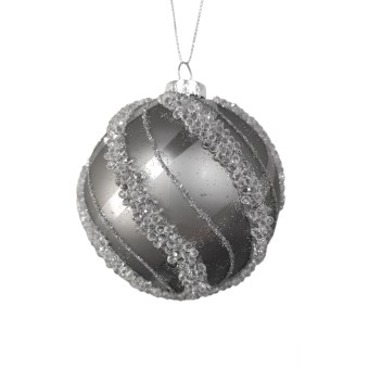 HTI-Living Weihnachtskugel Ø 8 cm Silber mit Glitzersteinen 