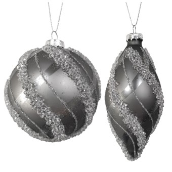 HTI-Living Weihnachtskugeln 2er Set Silber Glitzer 